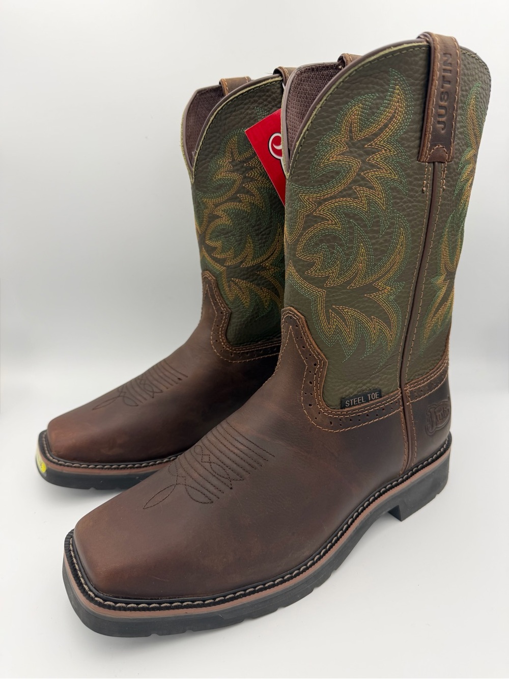 Justin Boots Driller 11” Steel Toe Western Work Boots Men Sz 10EE EH slip resist